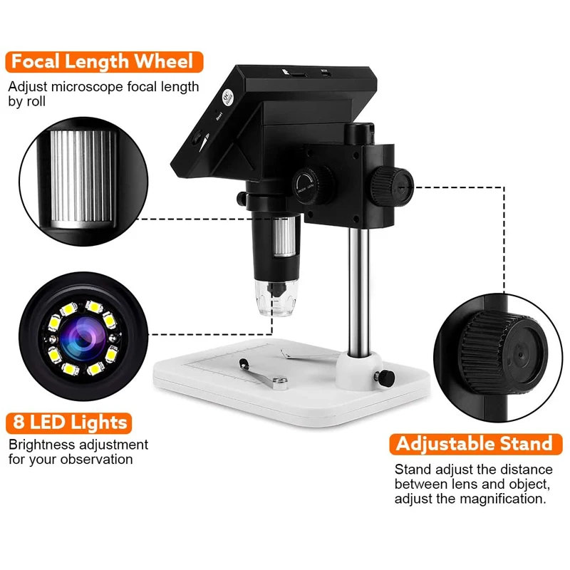4.3 인치 LCD 디지털 USB 현미경 내시경 1000X 줌 8 LED 조명 카메라 비디오 레코더 수리 납땜