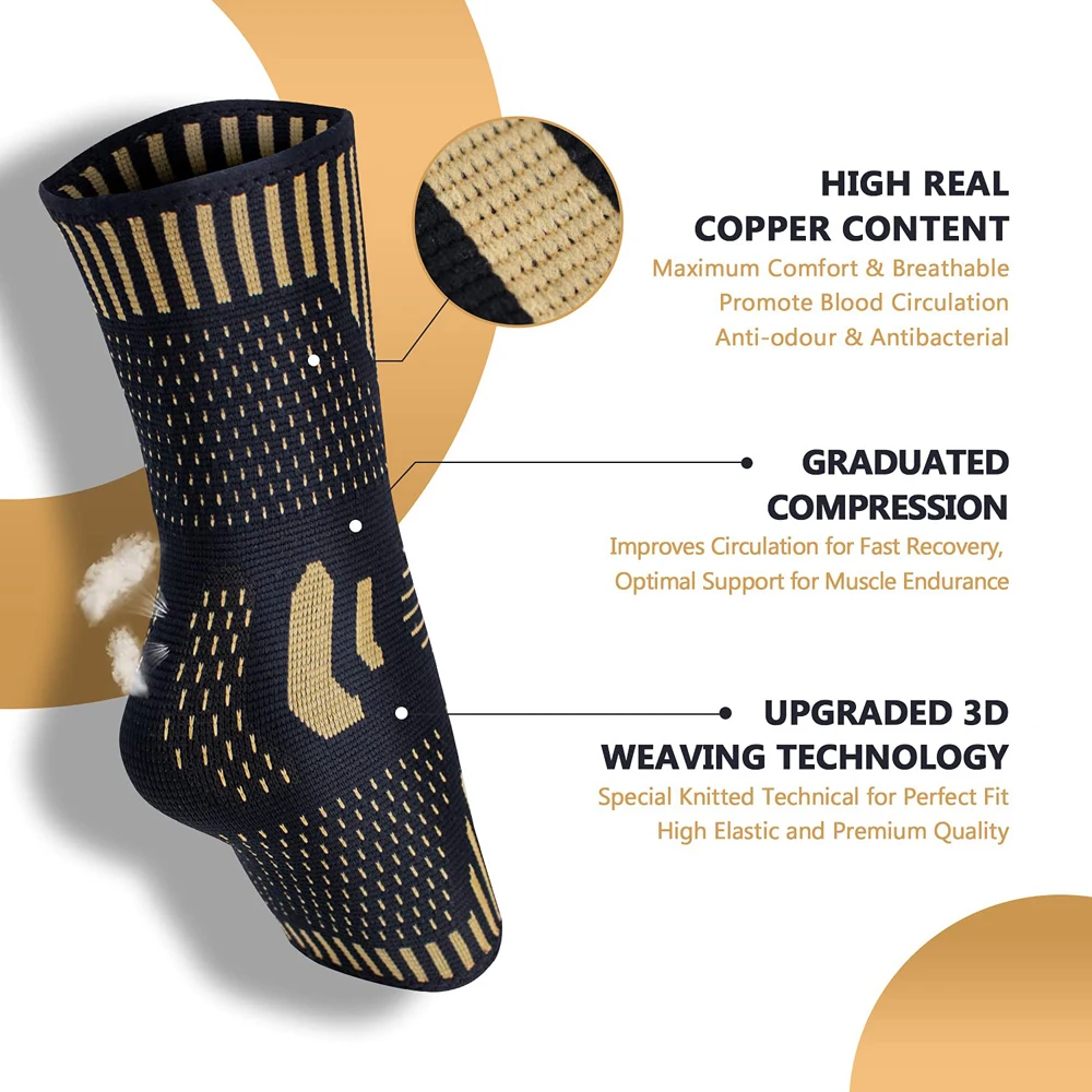 1 PC Copper Ankle Support Brace For Plantar Fasciitis Sprained Pain Relief Achilles Tendon