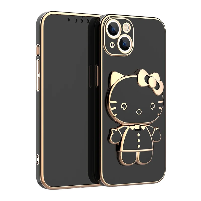 thumbnail image 1 of Plating Hello Kitty Phone Case for iPhone 15 14 13 12 11 Pro Max Mini XR XS X 8 7 6 6S Plus SE 2020 Mirror Holder Stand Cover, 1 of 5