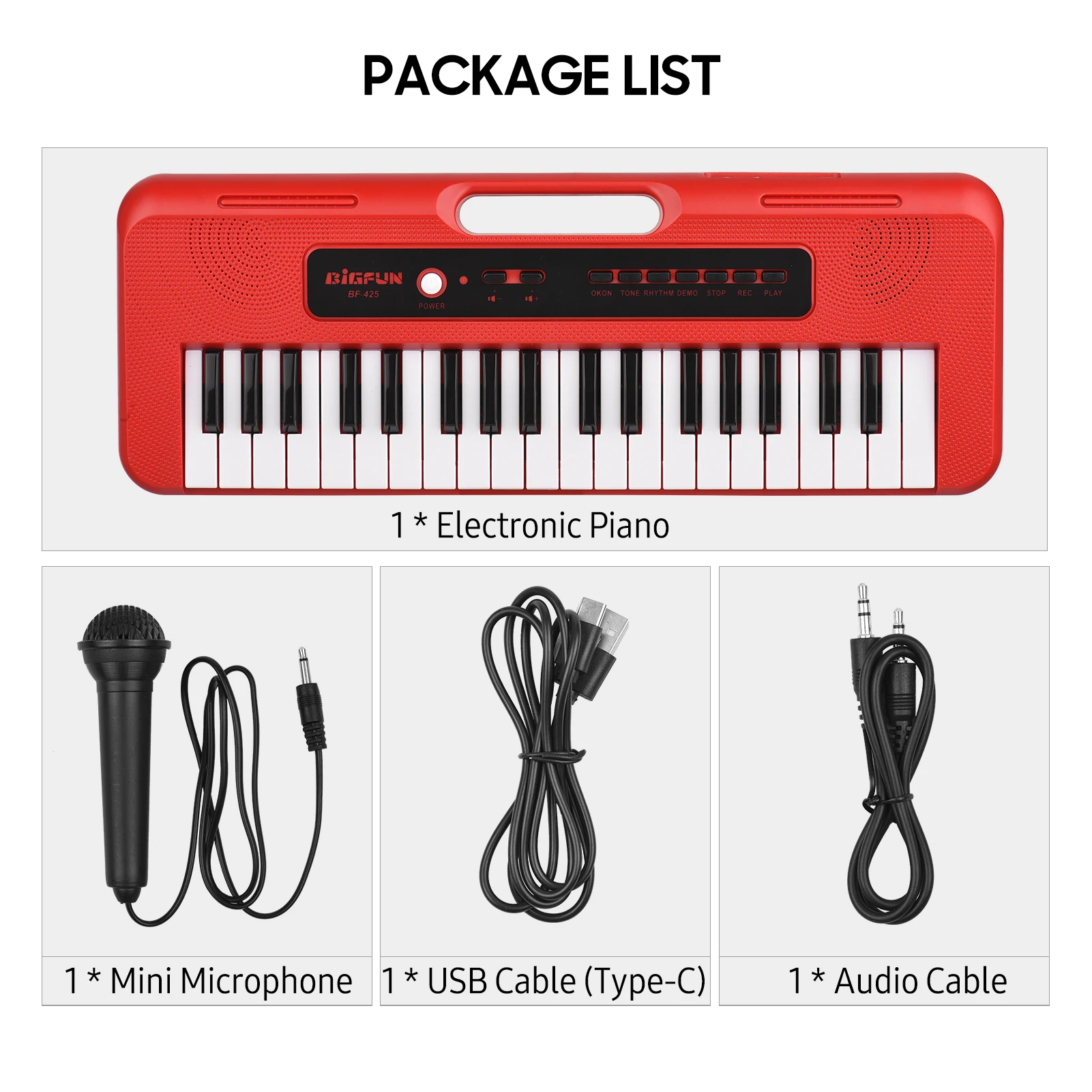37 Key Children Electronic Piano Mini Microphone Preset 10 Demos Supports Recording Headphone/ Aux in Jack Keyboard