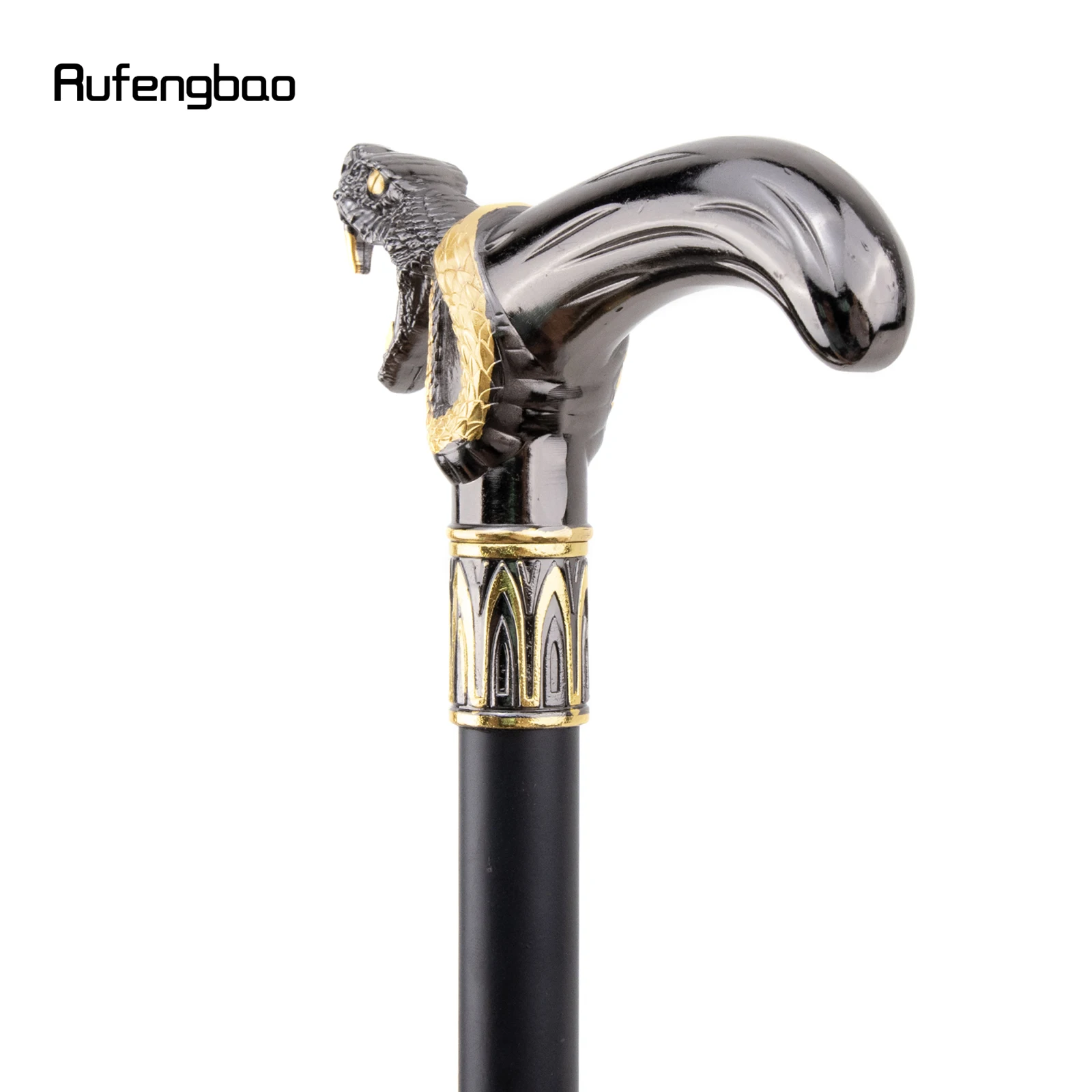 Модная золотисто-черная трость в виде змеиной головы с ручкой из алюминиевого сплава, железный вал, стальной наконечник