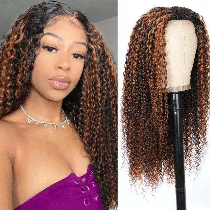 

Unice Hair Curly V Part Wig No Lace No Leave Out Human Hair FB30 Wigs Real Scalp Glueless Wig for Women Highlight Super Saving