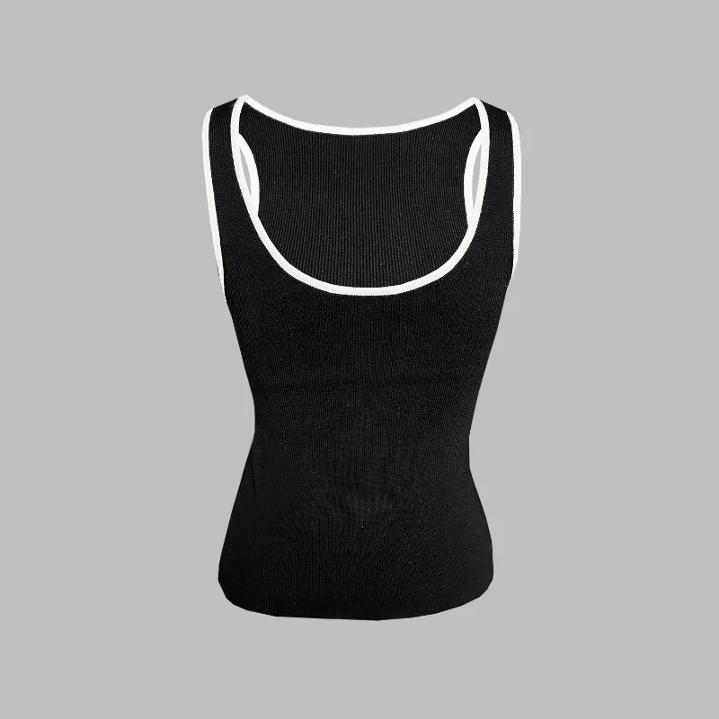 Casual For Women Contrast Y2k Top Vest Backless Patchwork Pullover Top Slim Sheer Tracksuit Summer Cute Female Tank Top