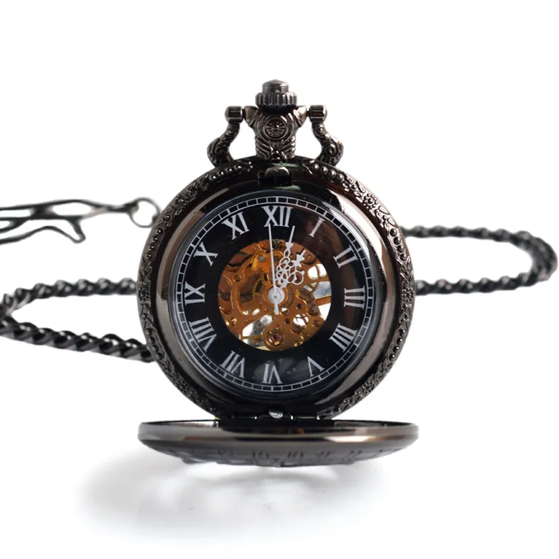 Luxury Steampunk Constellation Mechanical Pocket Watch for Men Women Hollow Skeleton Case Roman Numerals Fob Chain Pendant Clock