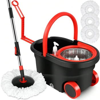 Heavy Duty Rolling Spin Mop Bucket Set with Wringer, 3 Microfiber Mop Heads, Adjustable Handle for Home Floor Cleaning” 1