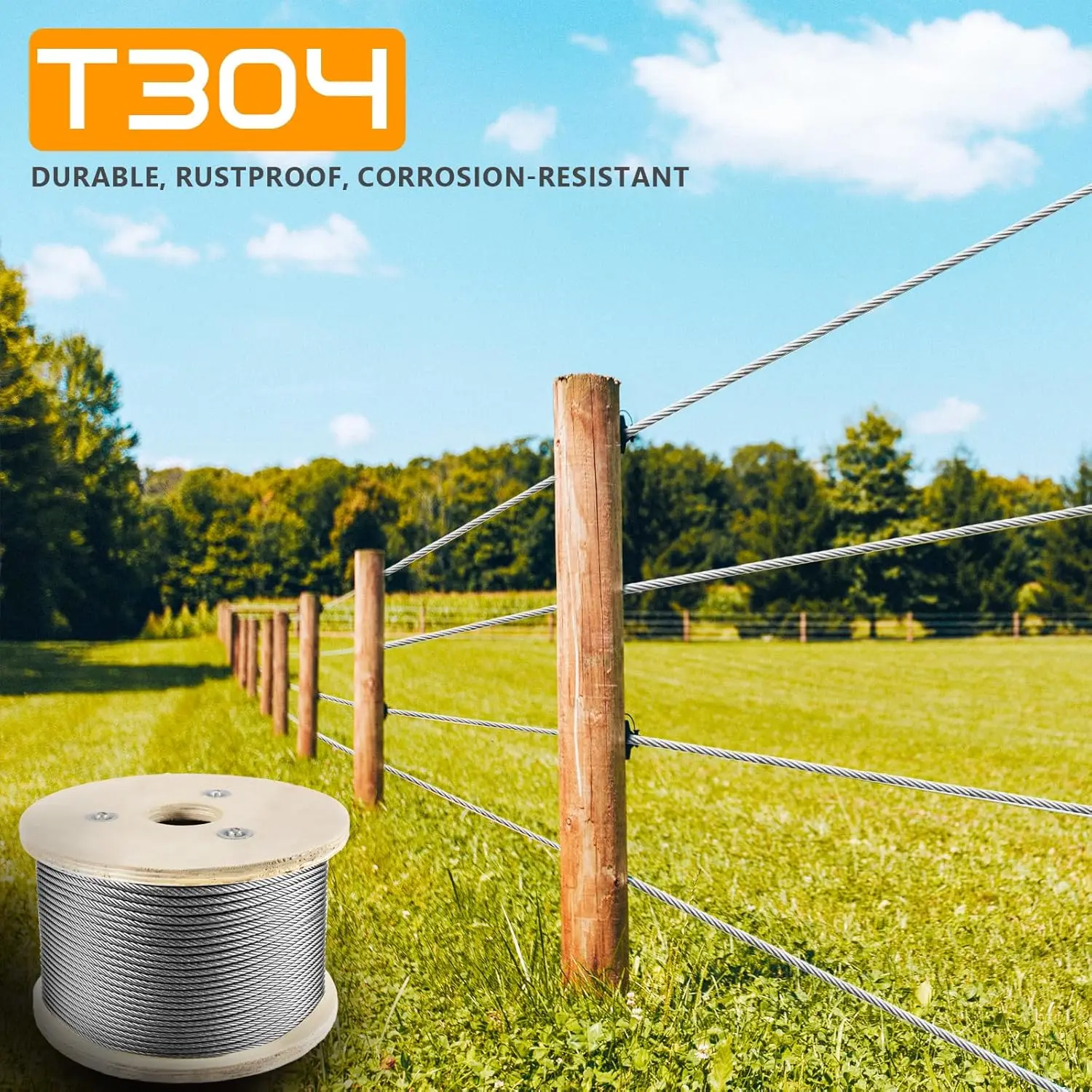 Steel Cable 3/16 Inch, 7 x 19 Strands Construction, 500FT Wire Rope Aircraft Cable for Pulling, Lifting, Deck Railing, DIY