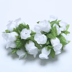 Set of 12 Mini Silk Rose Bouquets for Decorative Crafts and Home Décor (White green)