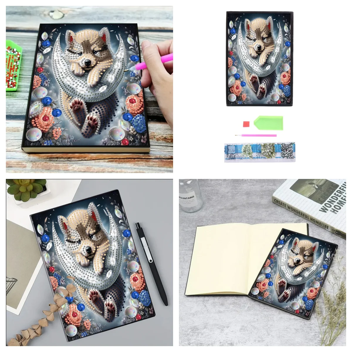 5D DIY turtle sheep donkey dog pattern leather female adult diamond painting notebook sketchbook leather art and crafts