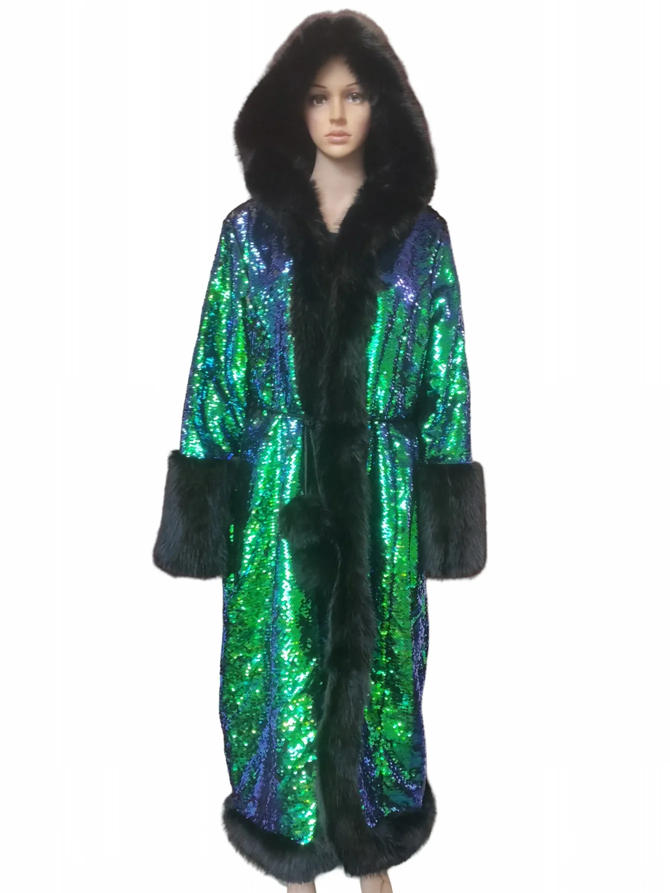 Faux Fur Sequin Patchwork Coat 5