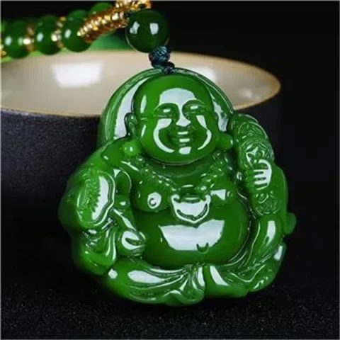 Cinese Verde Giada Buddha Maitreya Collana di Fascino Del Pendente Giadeite Dei Monili Intagliato Amuleto Accessori Regali per le Donne Degli Uomini di Modo