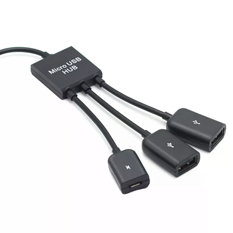 3 in 1 Micro Usb Type C Hub Male To Female Double Usb 2.0 Host Otg Adapter Cable for Smartphone Computer Tablet 3 Port image 4