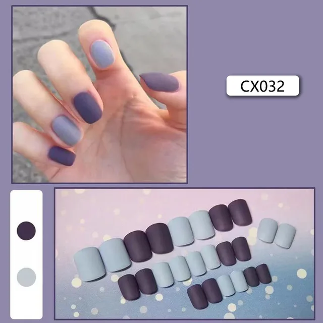 24pcs/box Fake Nails Press on Short Reusable with Designs Set French Artificial Pink False Tipsy Stick-on Nails Tips Art CX032