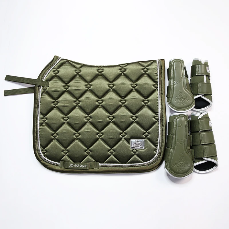 Professional Equestrian Equipment For Competition Earmuffs Olive Green Dressage Dance Step Horse Sweat Pad Set Leg Protectors