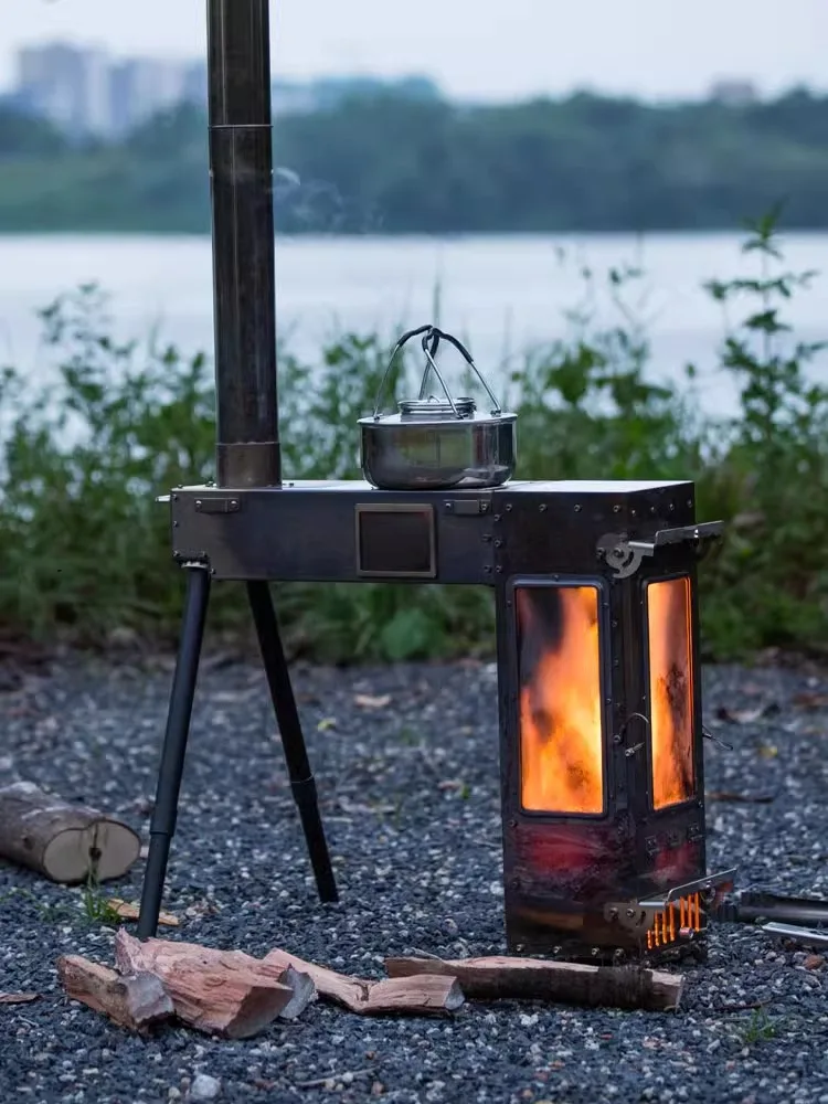 

Hantu Newest Outdoor Giraffe Firewood Stove Lengthened Camping Bbq Picnic Stove Multifunctional Tent Heating Heating Furnace