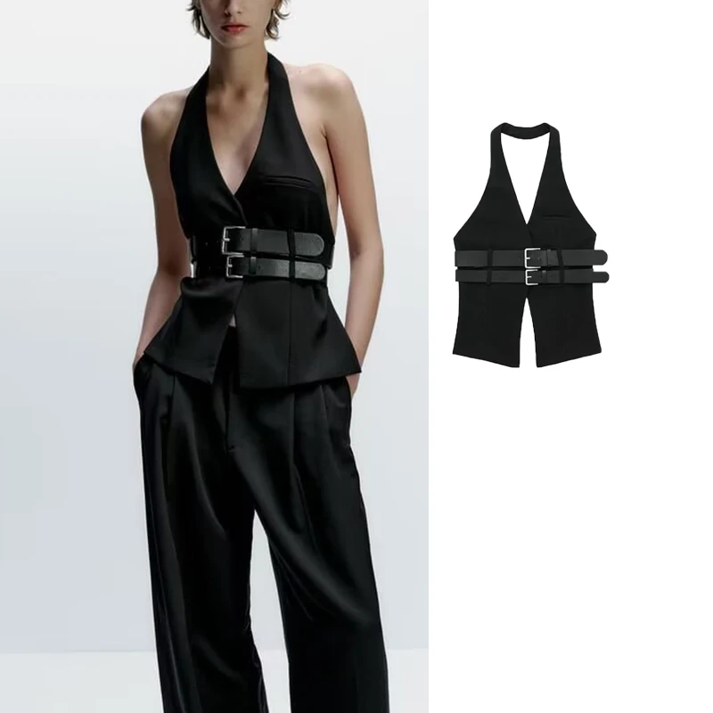 

Кроп-топ женский с поясом и открытыми плечами, без рукавов