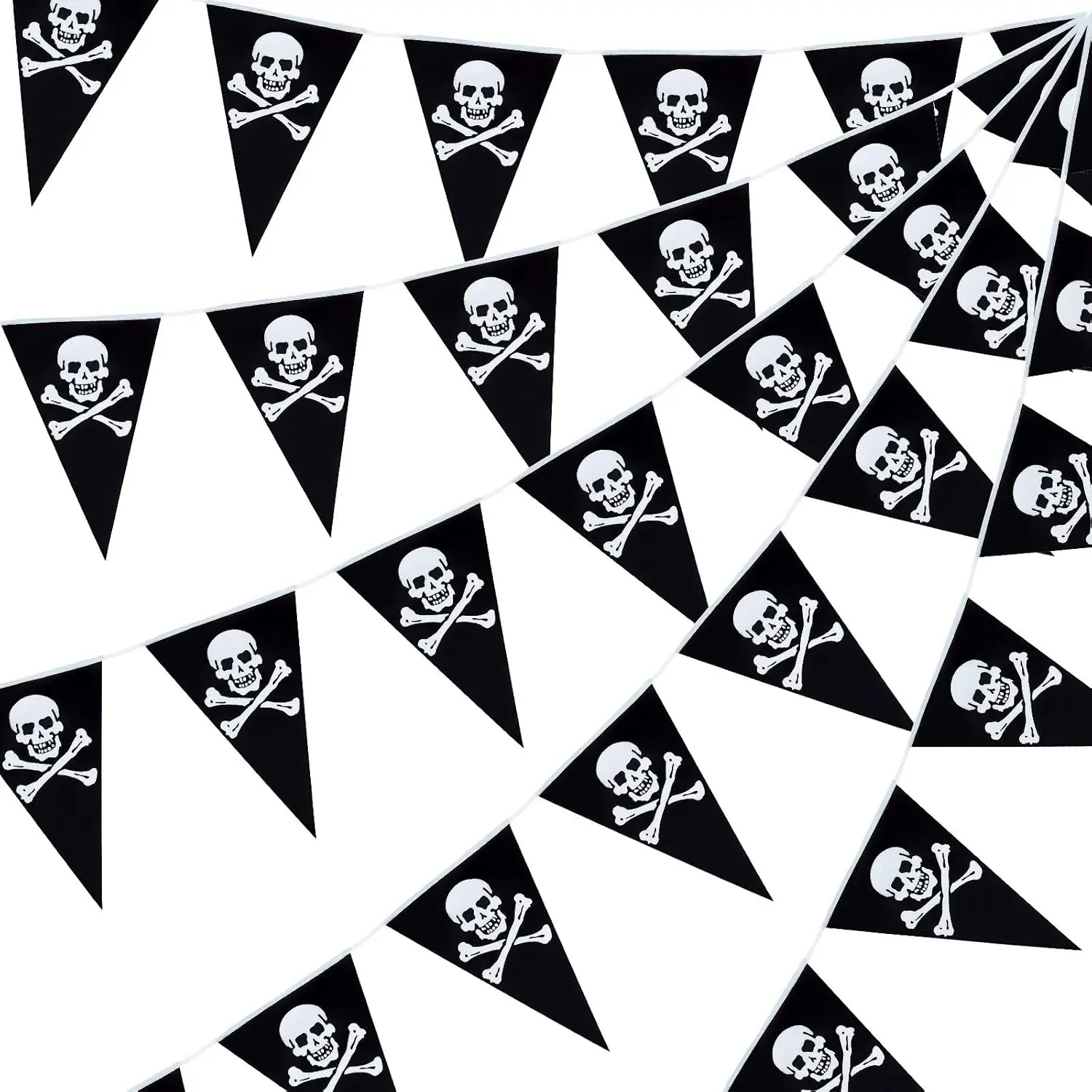 Pirate Banner 32.8FT Black White Jolly Roger Vintage Skull Halloween Flag Weatherproof Triangle Bunting for Outdoor Party Decor