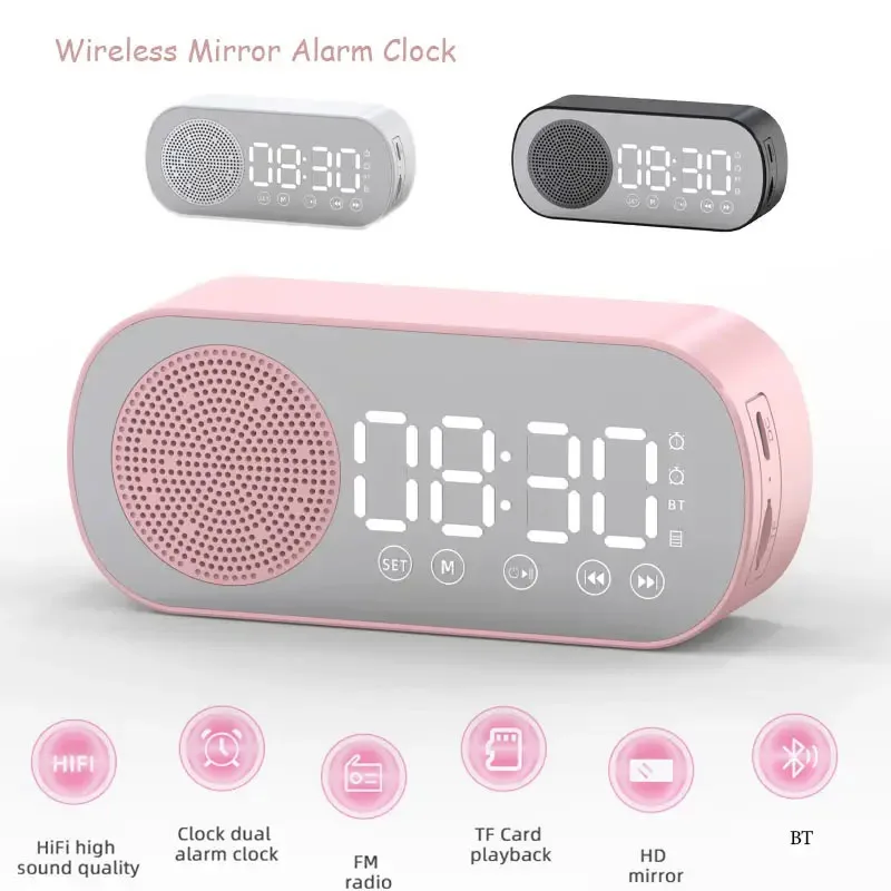 Digital Alarm Clock Wireless Bluetooth Speaker Support TF FM Radio Sound Box Bass Subwoofer