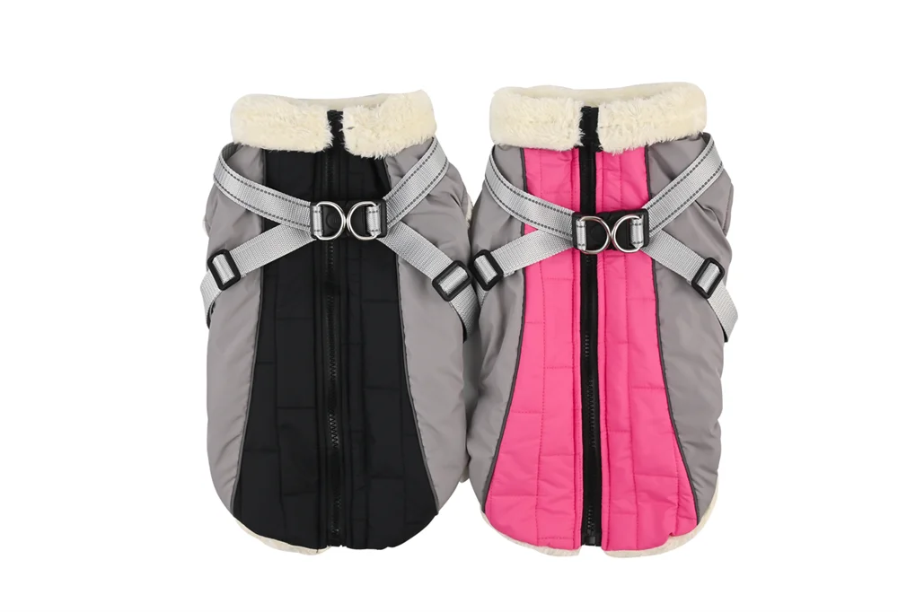 Winter Dog Jacket with Harness Waterproof Outdoor Pet Coat for Small Large Dogs Reflective Thicken Warm Dog Clothes Vest Jacket