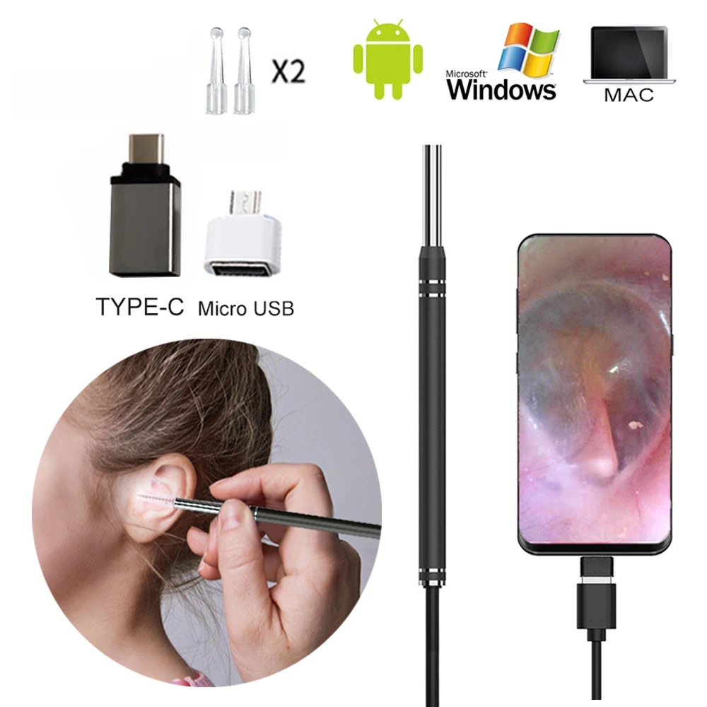 Visual Earpick 3 en 1 Usb Endoscopes d'oreille 5.5mm Caméra