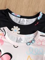 Ensemble de 2 robes d'été simples et tendance pour filles, robe mi-longue à col rond et manches bouffantes, imprimée de fleurs et de cœurs, taille cintrée, vêtements polyvalents pour filles, tenues rétro élégantes pour jeunes filles, vêtements d'extérieur pour jeunes filles 3