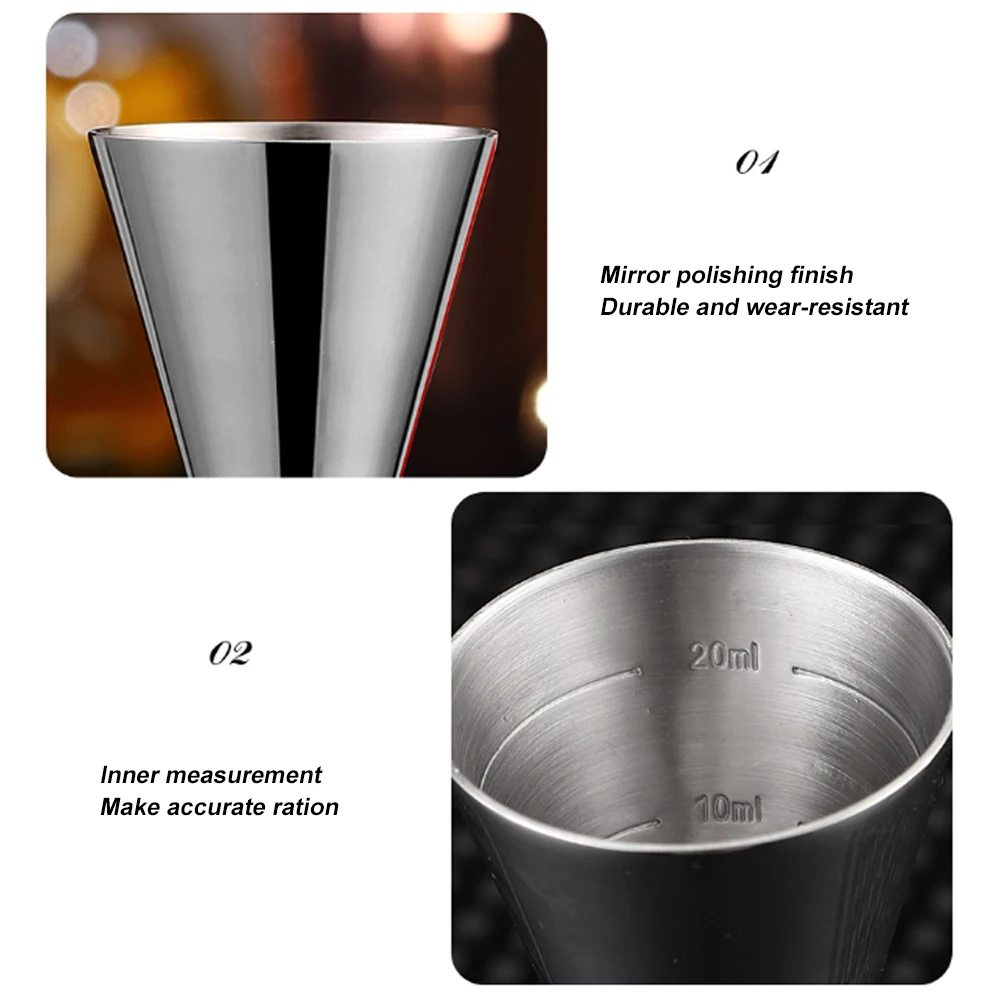 Description Picture 6 of item30/45ml Jigger for Bartender Stainless Steel Cocktail Jigger with Measurements Double-Headed 1/2oz for Home Bar Party Club Tool