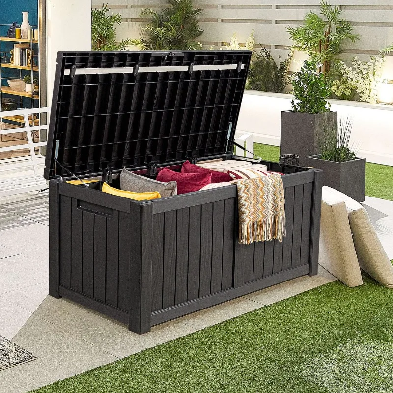 

Lacoo Outdoor Storage Box 120 Gallon Waterproof Deck Box For Potia Furniture Outdoor Storage,Black
