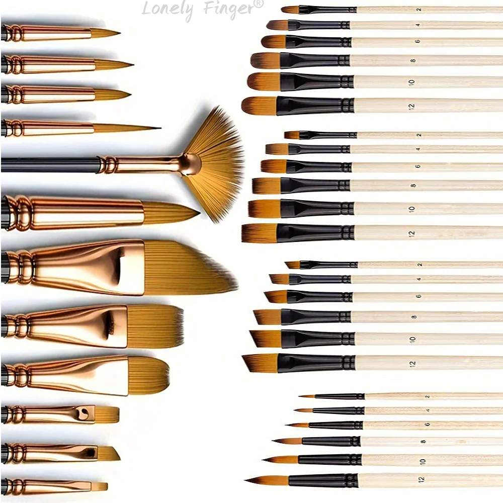 Set di 36 pennelli professionali per artisti, versatili, con manico in legno, ideali per pittura a olio, acrilico e acquerello - Pennelli a punta fine_voghion.com