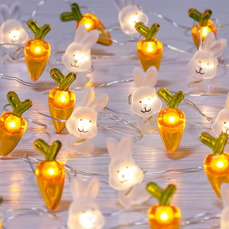 2M 20Led Easter Rabbit String Light Carota Pulcino Eggs Fairy Light Garland Happy Easter Party Decoration For Home Kids Gift 2024