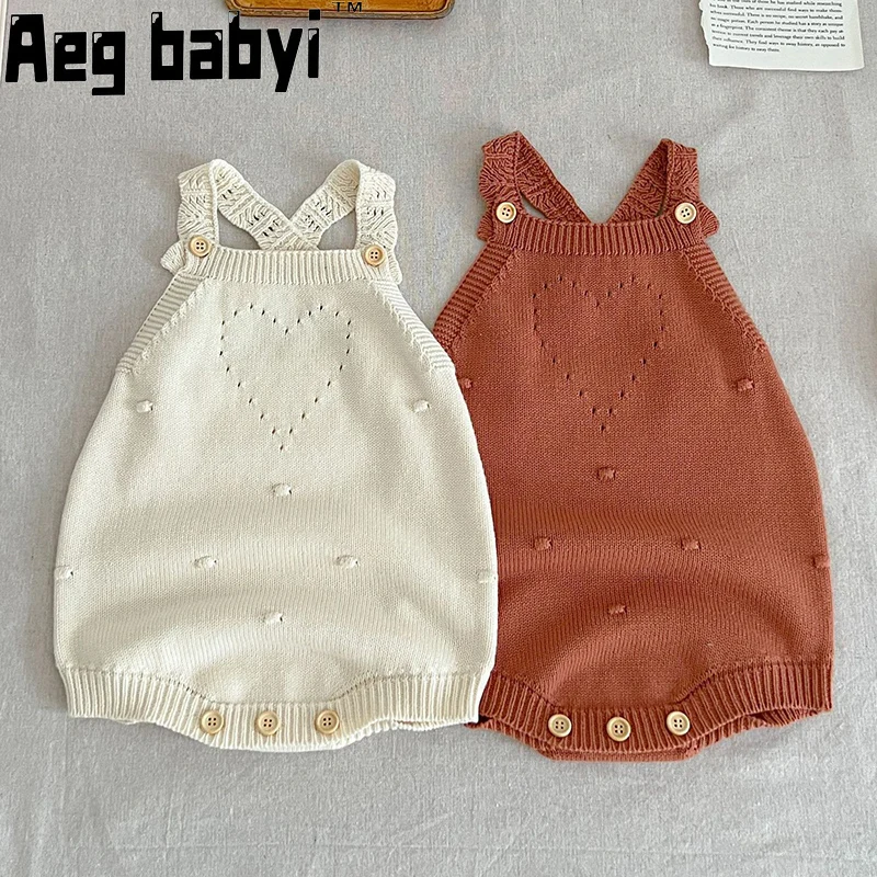 

Baby Rompers Newborn Boy Girl Sleeveless Jumpsuits One-Piece Infant Knitted Overalls Outfits Toddler Clothes 0-24M