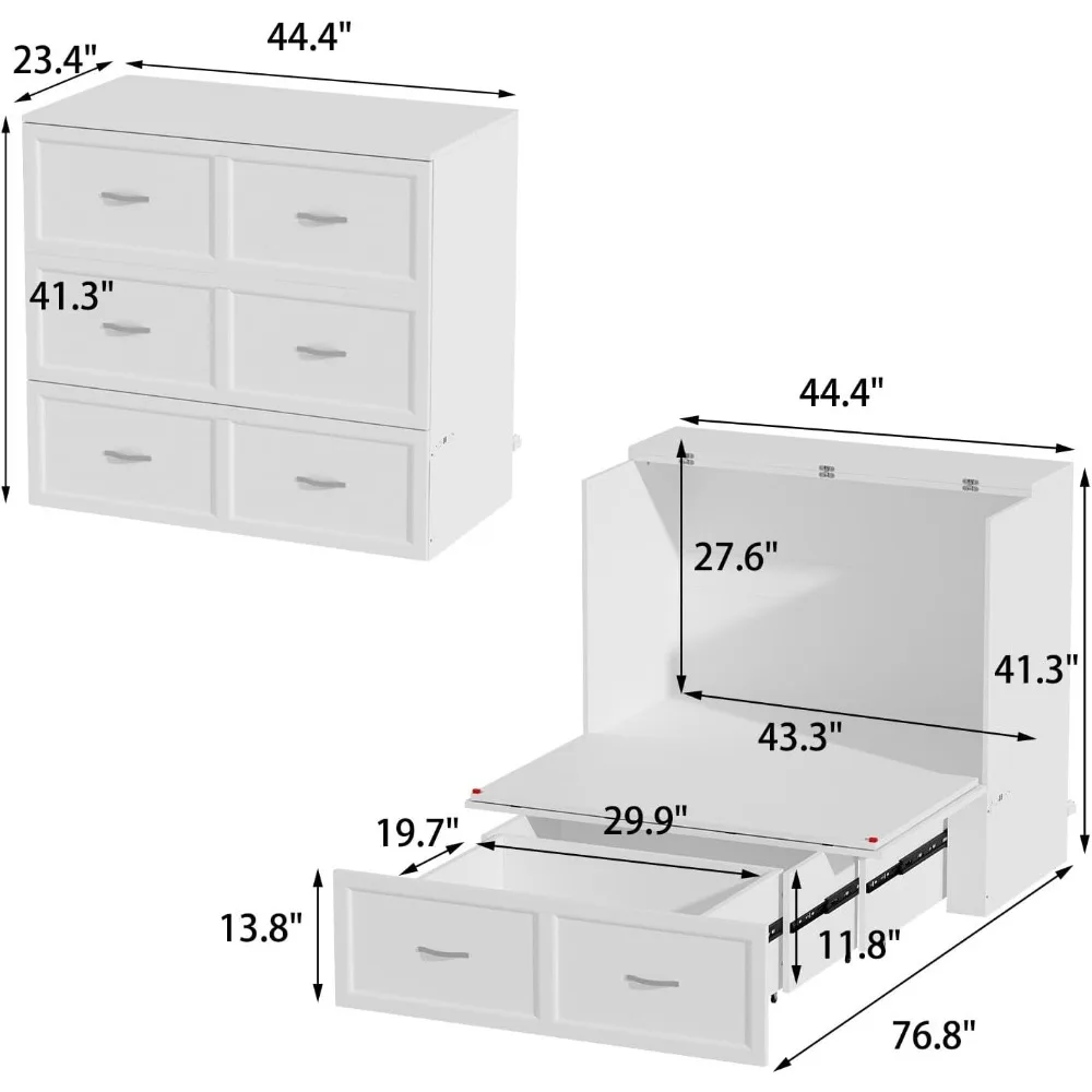 Murphy Bed with Built-in Charging Station, Space-Saving Murphy Bed Chest Twin with Drawer, Foldable, Folding Beds 3