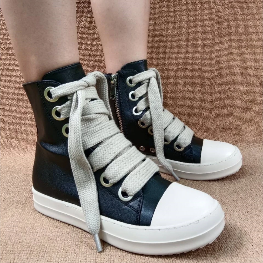 

Sneakers Oween Designed Causal Flats Zip Ankle Botas Size 44 2023 Rick High Top Sneakers Platform Corss Tied Men's Shoes Women