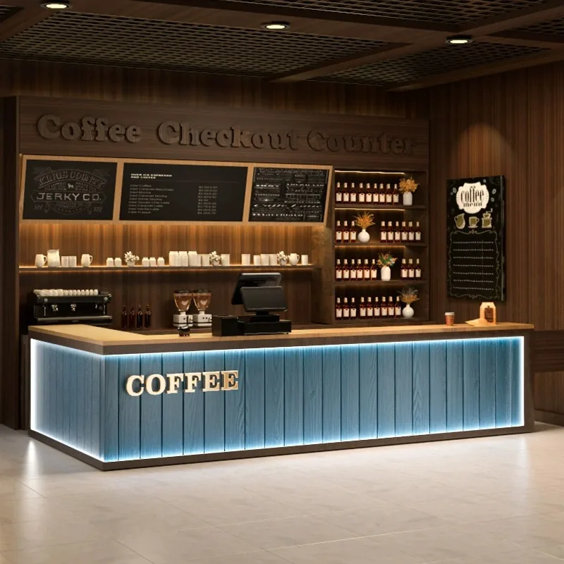 Bar Counter, Illuminated, Coffee and Milk Tea Shop Counter, Simple and Modern, Company Front Desk Reception, Display Cabinet