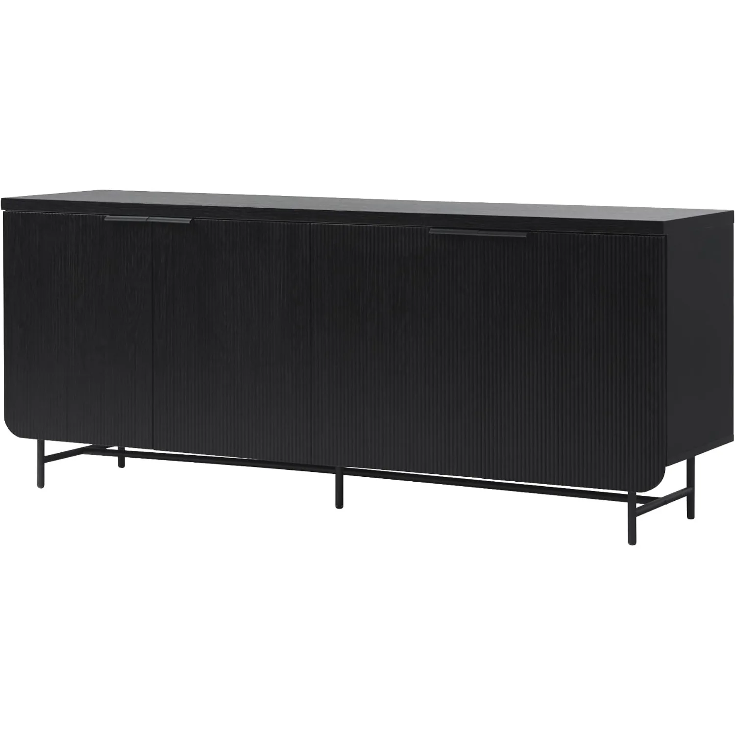 

Walker Edison Scandinavian Grooved 4-Door Sideboard, 69 Inch, Black，17.75"D x 69"W x 28.75"H，Special Feature，Adjustable Shelf