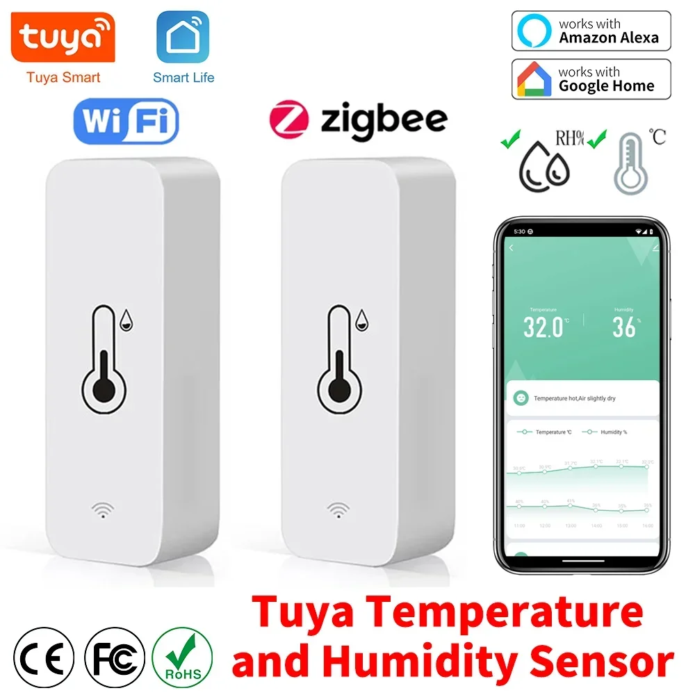 Tuya WiFi Zigbee Smart Temperature Humidity Sensor Indoor Hygrometer Controller Monitoring Work with Alexa Google Home