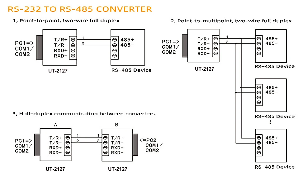 RS232 to RS485 RS422 Converter DB9 Female Connector Industrial RS-232 RS-485 RS-