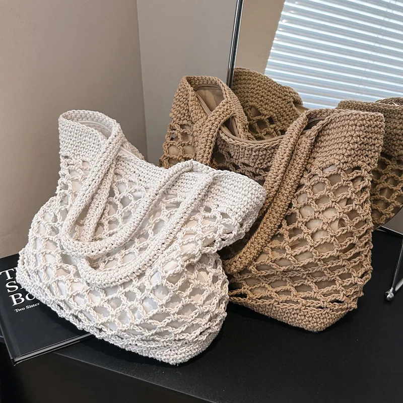 

Luxury Design Straw Woven Tote Bags 2023 Summer New Large Capacity Handbags Vintage Beach Women Soft Shoulder Shopping Bag