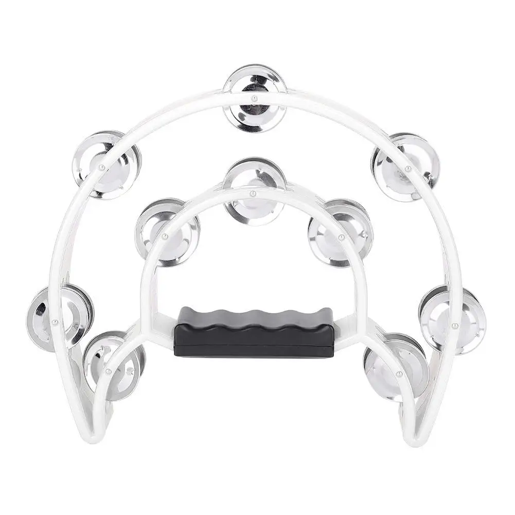 Double Row Handbell Tambourine-Round Half Moon Percussion Instrument for Party, Games & Baby Play