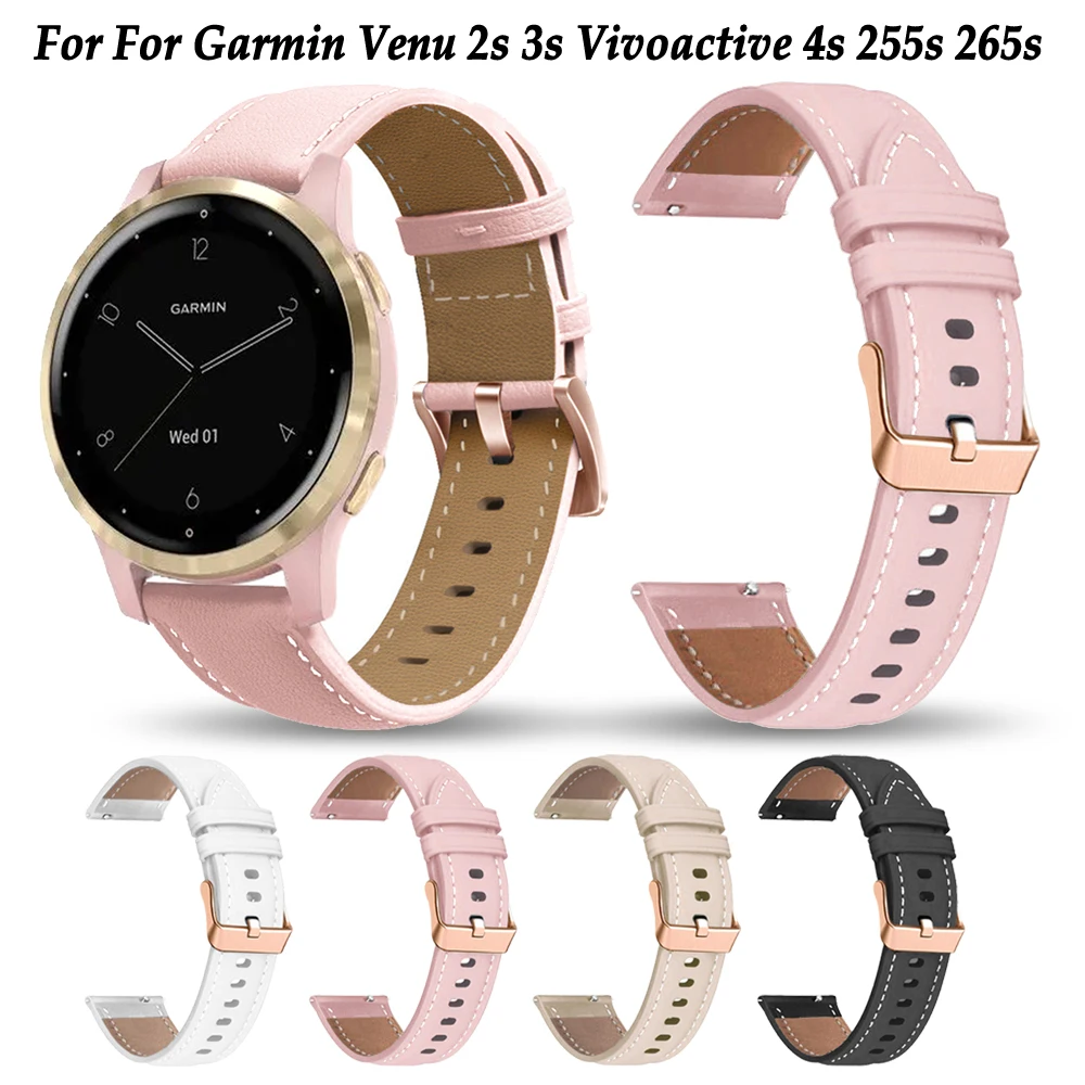 

18mmLeather Smart Watch Strap For Garmin Venu 2S/3S/Forerunner 265S 255S/Vivoactive 4S/Vivomove 3S Band RoseGold Buckle Bracelet