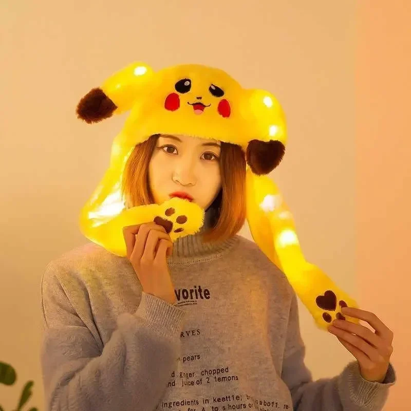 

Pokemon Cartoon Glowing Hat Cute Pikachu Children Plush Bunny Hats Kawaii Pet Bunnys Ears Will Move Headband Girl New Year Gift