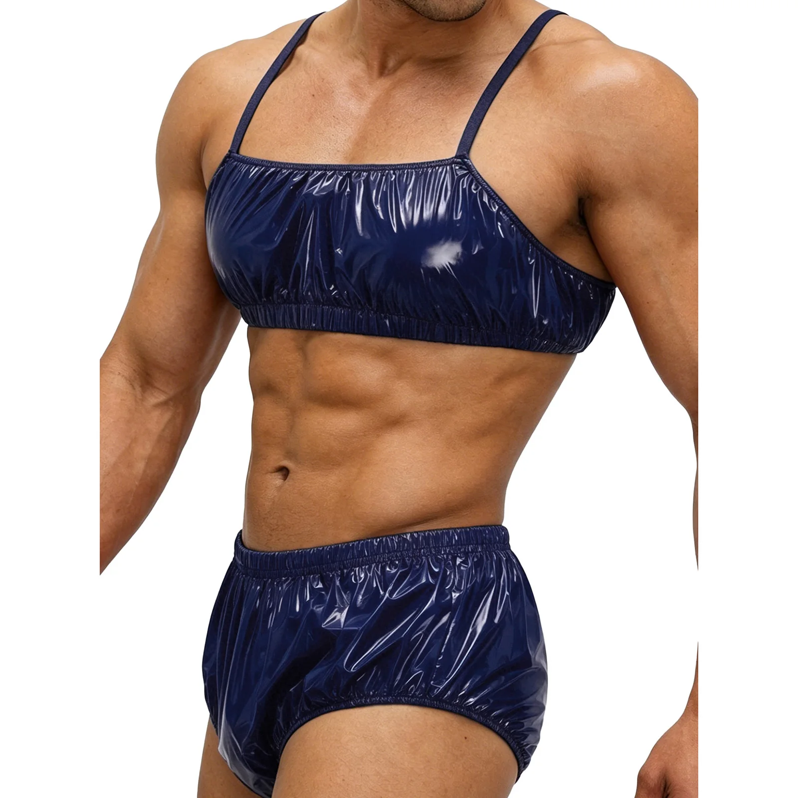 Mens 2 Piece Bathing Suit Waterproof Bikini Sets Adjustable Straps Cropped Cami Top with Briefs Swim Bottoms Swimsuit Beachwear - 2