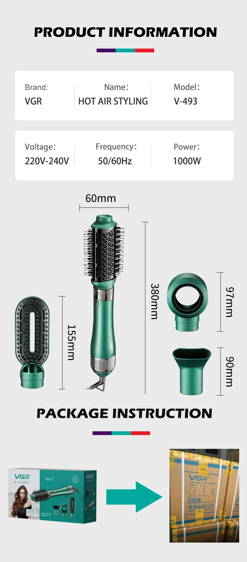 Hair Curler Professional Hair Dryer Hot Comb 4 in 1 Curling Iron Electric Curler