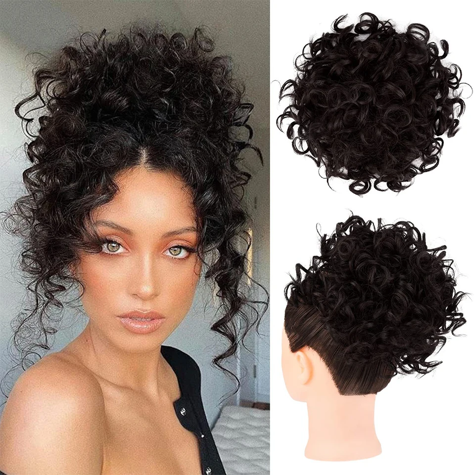 Large Puff Messy Hair Bun Elastic Drawstring Loose Wave Curly Ponytail Extension Synthetic Hair Chignon for Women Daily Use