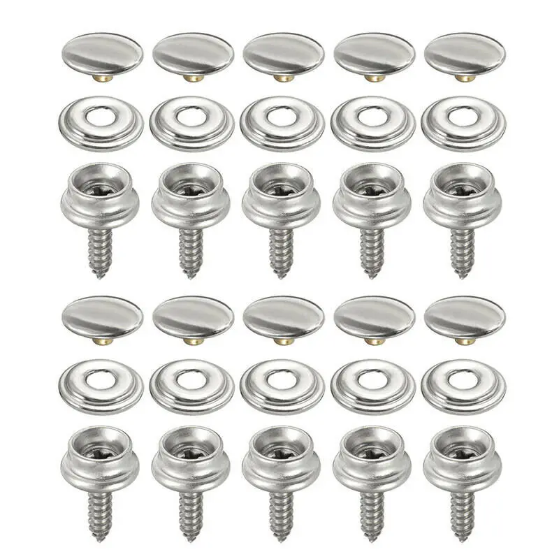 30Pcs Snap Fastener Stainless Canvas Screw Kit For Tent Boat Marine Snap Button Fastener Kit Replacement Hardwares