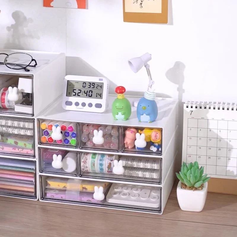 1PC White Plastic Stackable Desktop Drawer Organizer, Multi-Functional Storage Box for Office, Home, and Classroom 2