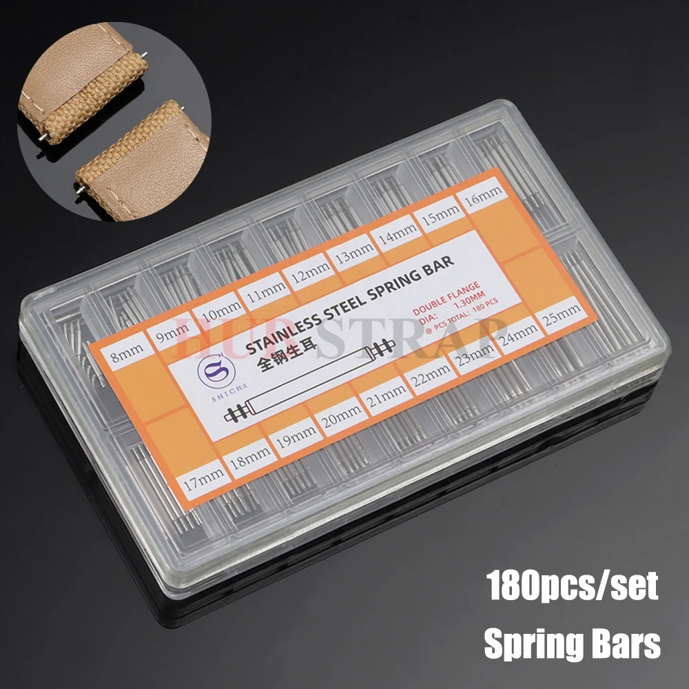 180-Piece Stainless Steel Spring Bar Set for Watchband Repair and Adjustment