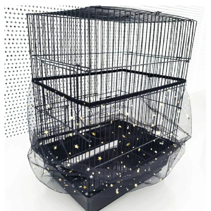 Universal Bird Cage Cover 360 Degrees Covering Bird Cage Mesh Net Elastic Soft Seed Guard Skirt For Home bird cage cover bird cage accessories