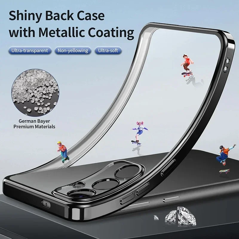 Luxury Glitter Plating Silicone Soft Case with Transparent Clear Back Cover