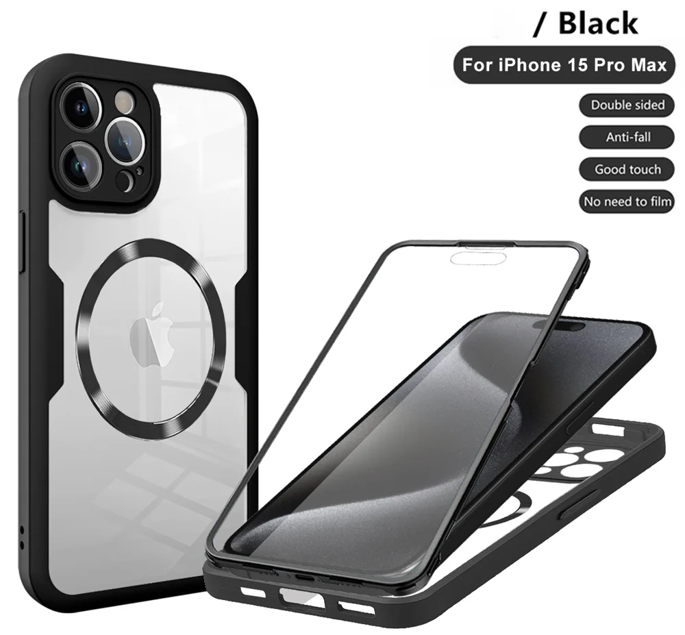 Transparent Magnetic 360 Full Body Phone Case with Wireless Charging Compatibility