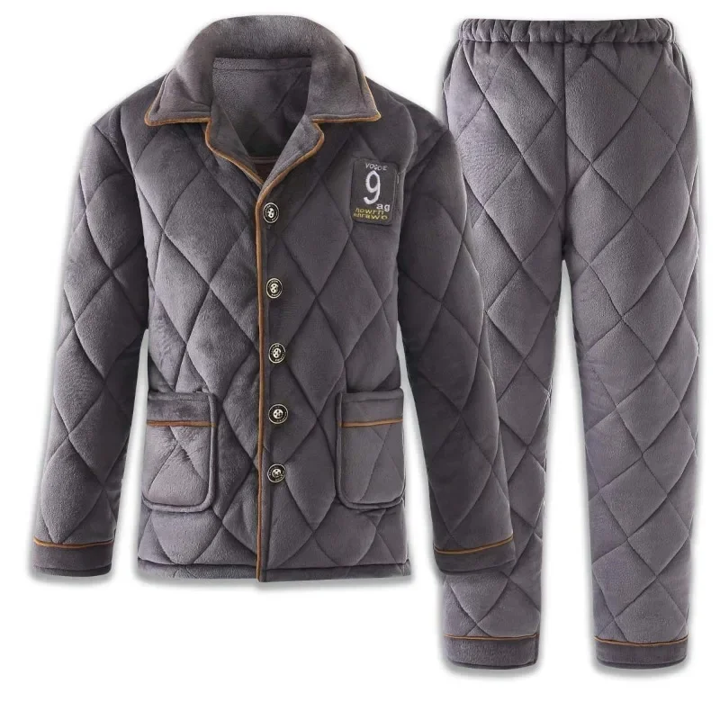 2024 New Winter Pajama Men Plus Velvet Padded Coral Velvet Padded Robe Warm Loungewear Three-layer Plus Fat Pants Homewear Suit