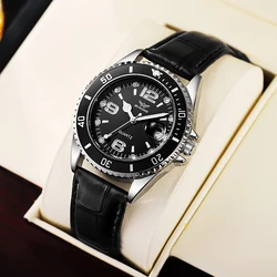 Luxury Men's Waterproof Leather Strap Watch - High - Quality Fashion Wristwatch with Calendar (Black dial)